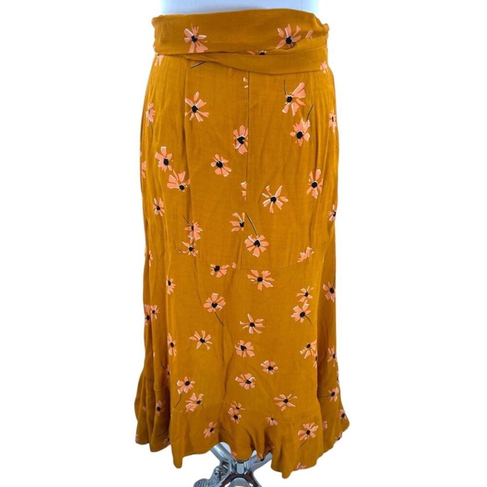 Anthropologie Faithfull belted botany High-Low Skirt in Floral Mustard Orange - Picture 6 of 10